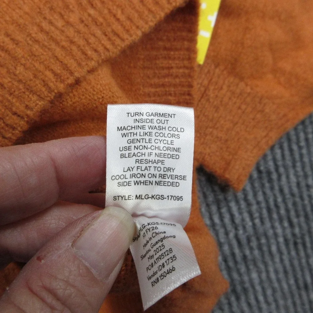 Rumi + Ryder Sweater Kids L 12-14 Orange Fair Isle Pumpkin Yoke Pullover NWT
